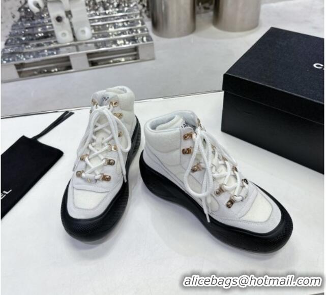 Best Product Chanel Coco Neige Wool and Suede Snow Sneakers 5cm G45337 White/Black 011063