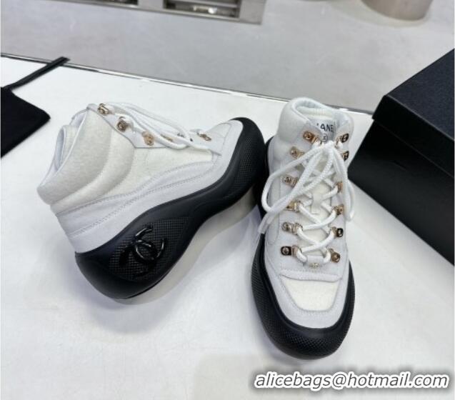 Best Product Chanel Coco Neige Wool and Suede Snow Sneakers 5cm G45337 White/Black 011063