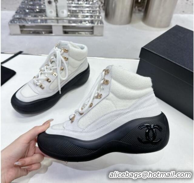 Best Product Chanel Coco Neige Wool and Suede Snow Sneakers 5cm G45337 White/Black 011063