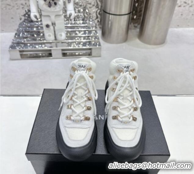 Best Product Chanel Coco Neige Wool and Suede Snow Sneakers 5cm G45337 White/Black 011063