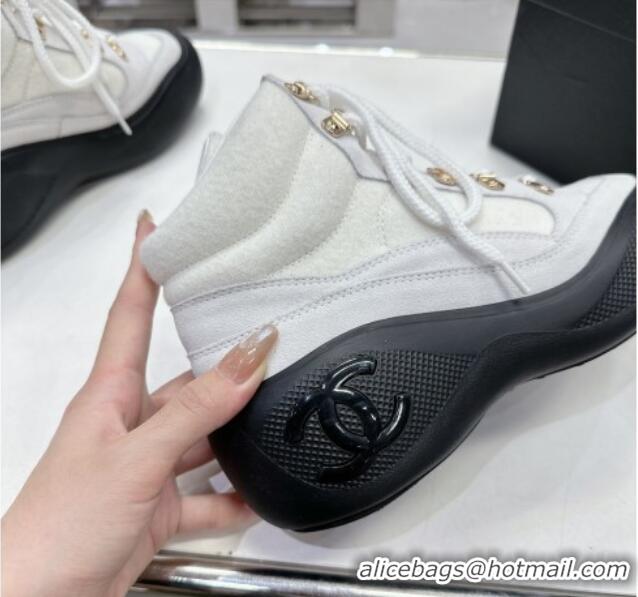 Best Product Chanel Coco Neige Wool and Suede Snow Sneakers 5cm G45337 White/Black 011063