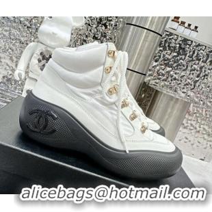 Lowest Price Chanel Coco Neige Fabric and Calfskin Snow Sneakers 5cm G45337 White/Black 011064