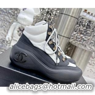 Luxurious Chanel Coco Neige Fabric and Calfskin Snow Sneakers 5cm G45337 White/Black 011066