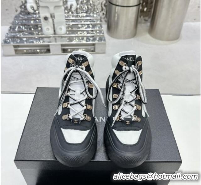 Luxurious Chanel Coco Neige Fabric and Calfskin Snow Sneakers 5cm G45337 White/Black 011066