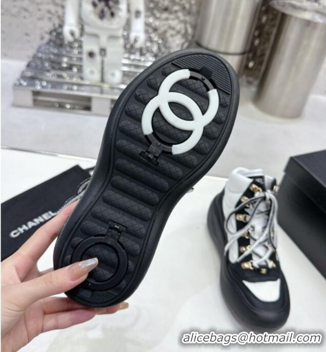 Luxurious Chanel Coco Neige Fabric and Calfskin Snow Sneakers 5cm G45337 White/Black 011066