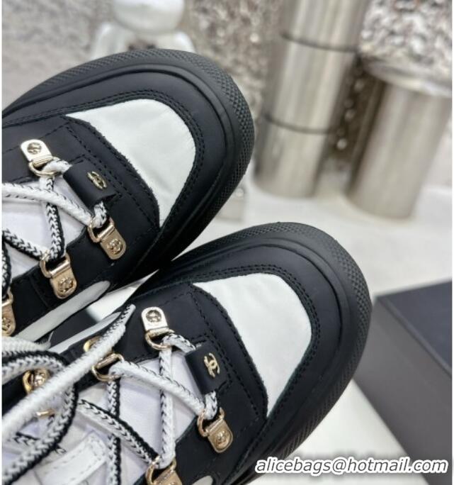 Luxurious Chanel Coco Neige Fabric and Calfskin Snow Sneakers 5cm G45337 White/Black 011066