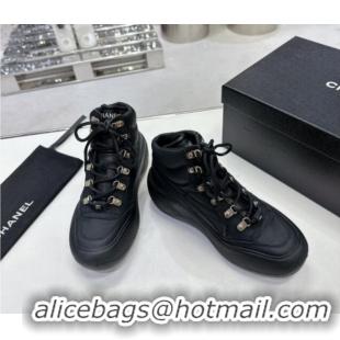 Most Popular Chanel Coco Neige Fabric and Calfskin Snow Sneakers 5cm G45337 Black 011067