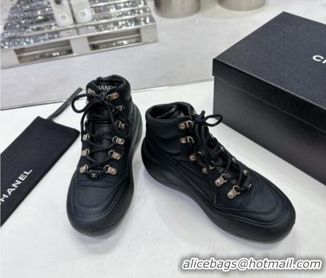 Most Popular Chanel Coco Neige Fabric and Calfskin Snow Sneakers 5cm G45337 Black 011067