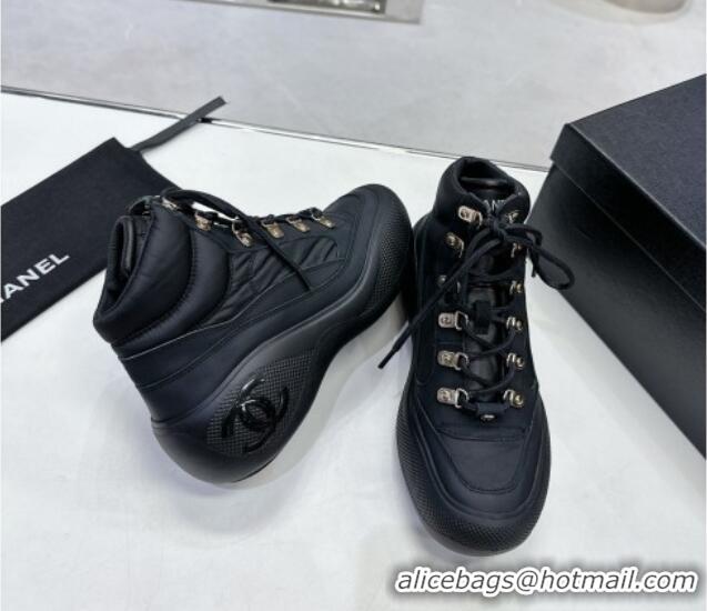 Most Popular Chanel Coco Neige Fabric and Calfskin Snow Sneakers 5cm G45337 Black 011067