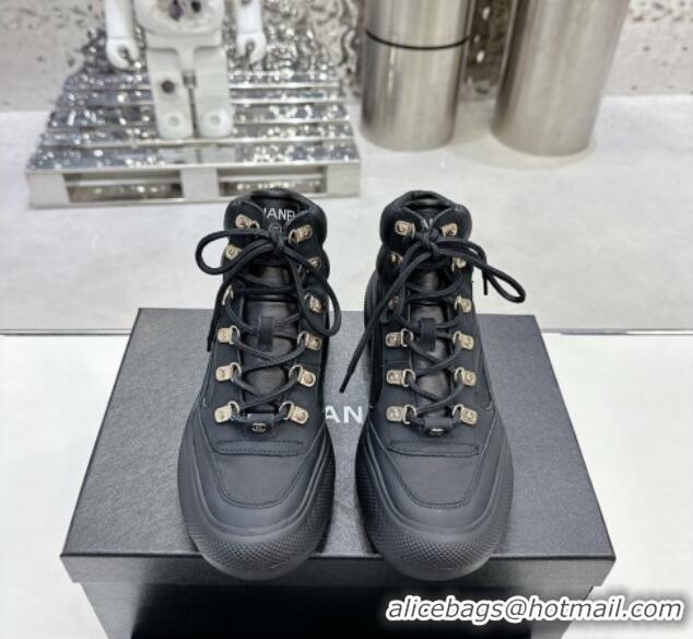 Most Popular Chanel Coco Neige Fabric and Calfskin Snow Sneakers 5cm G45337 Black 011067