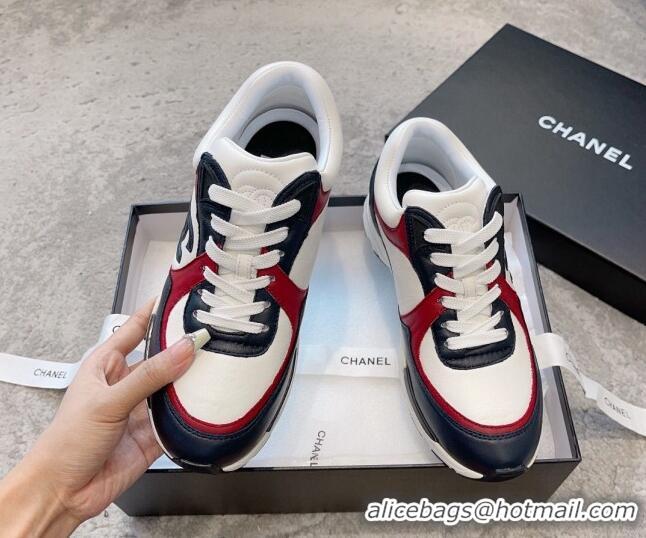 Charming Chanel Calfskin Sneakers G45333 White/Black/Red 011068