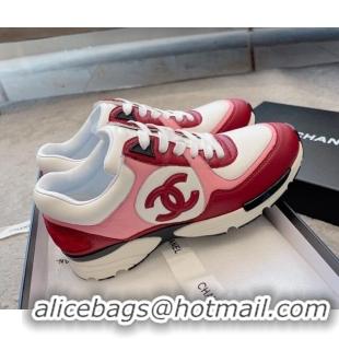 Top Design Chanel Calfskin Sneakers G45333 White/Red/Pink 011069