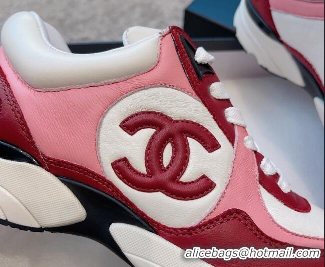 Top Design Chanel Calfskin Sneakers G45333 White/Red/Pink 011069