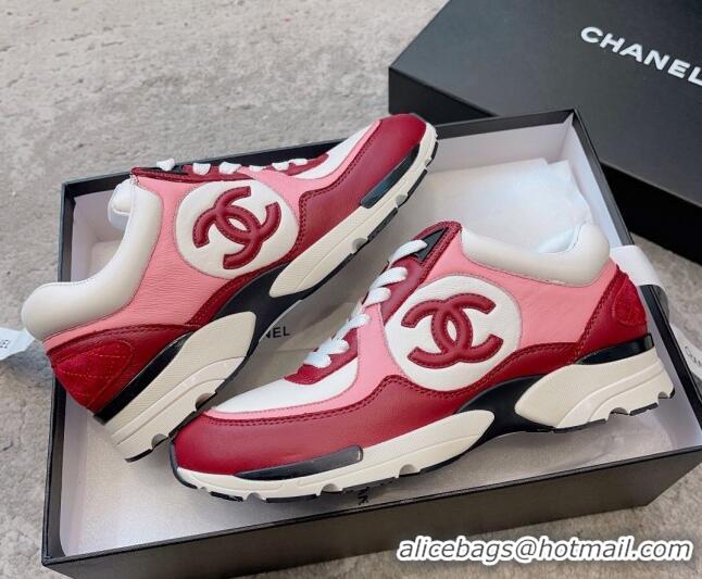 Top Design Chanel Calfskin Sneakers G45333 White/Red/Pink 011069