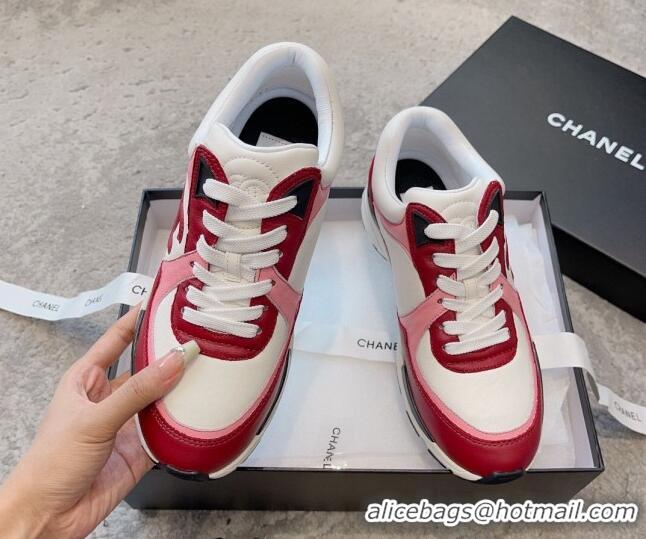 Top Design Chanel Calfskin Sneakers G45333 White/Red/Pink 011069