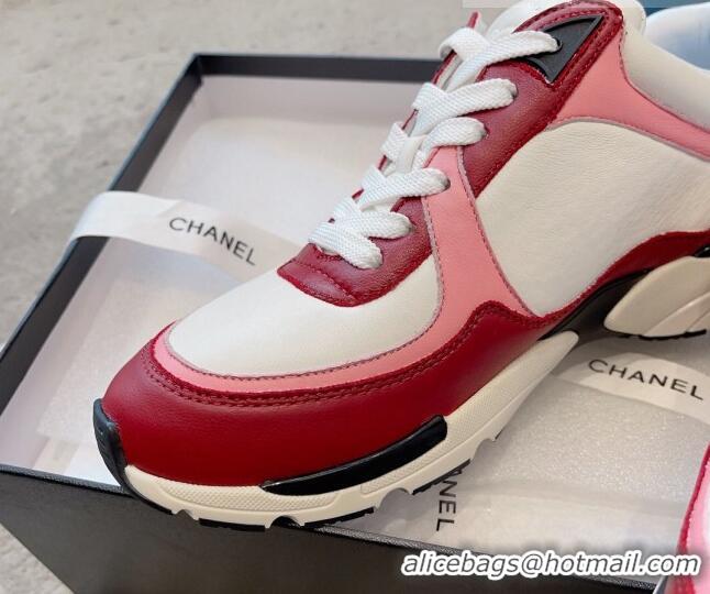 Top Design Chanel Calfskin Sneakers G45333 White/Red/Pink 011069