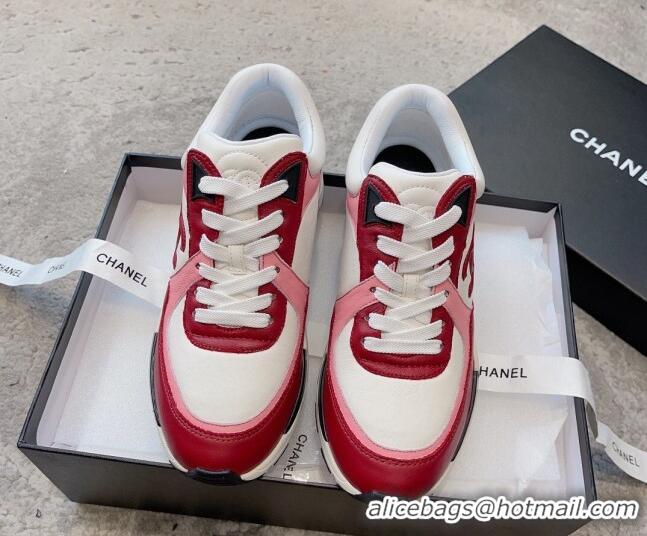 Top Design Chanel Calfskin Sneakers G45333 White/Red/Pink 011069