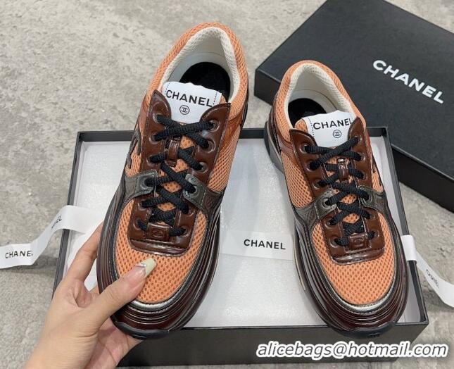 Popular Style Chanel Mesh & Calfskin Sneakers G39792 Orange 011073