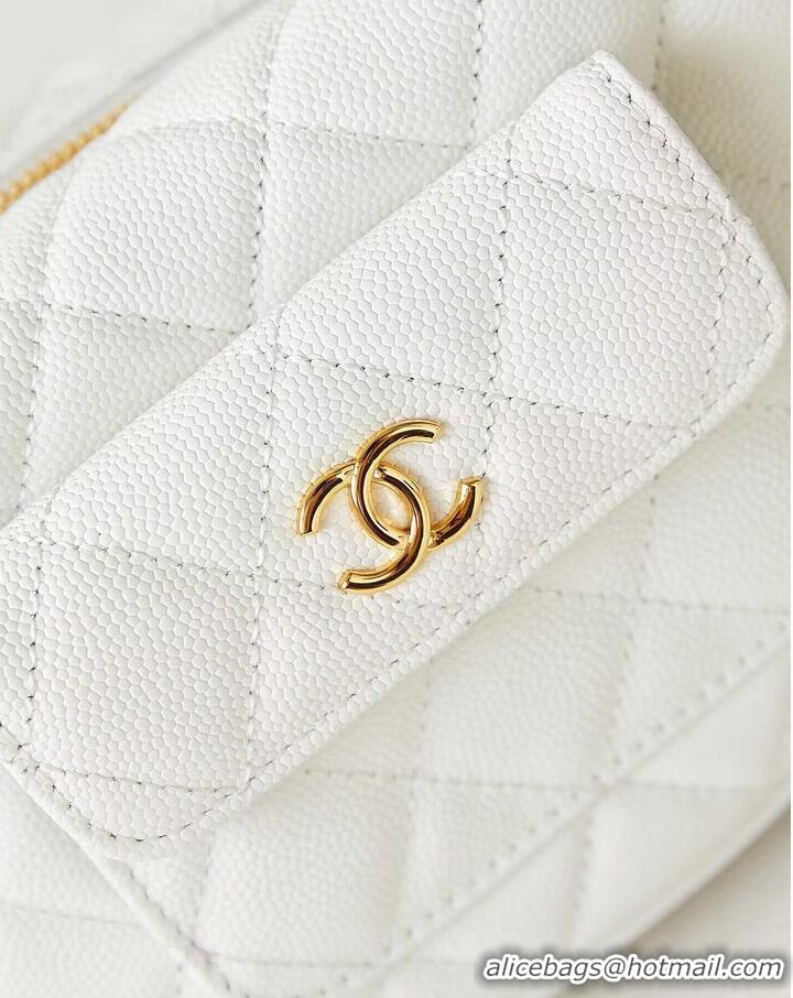 Famous Brand Chanel Caviar Quilted Polly Pocket AP3467 White