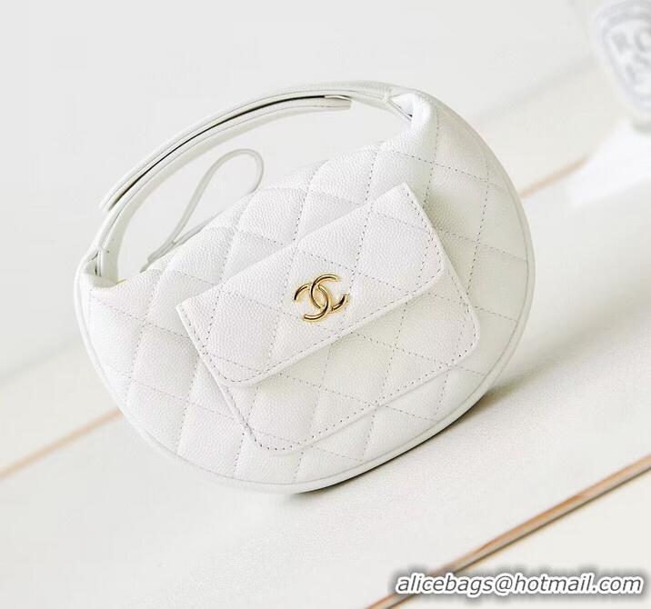 Famous Brand Chanel Caviar Quilted Polly Pocket AP3467 White