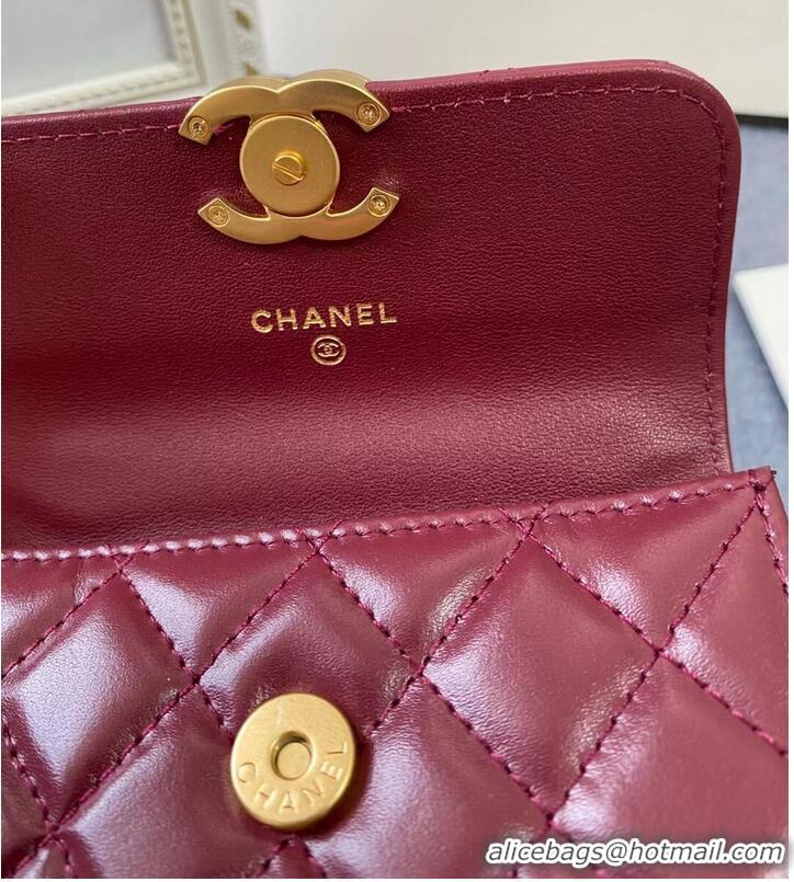 Well Crafted CHANEL mini wallet on chain AP2290 Wine