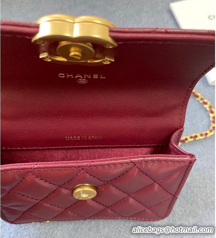 Well Crafted CHANEL mini wallet on chain AP2290 Wine