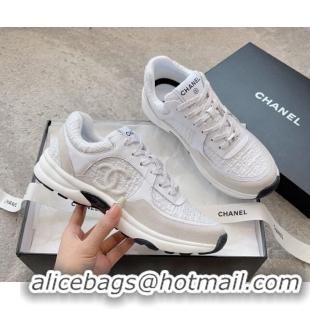 Feminine Chanel Tweed & Leather Sneakers G38299 White 011077