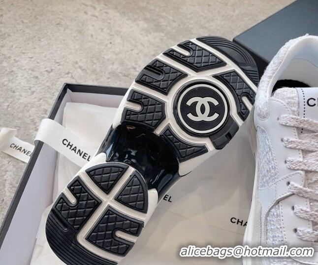 Feminine Chanel Tweed & Leather Sneakers G38299 White 011077