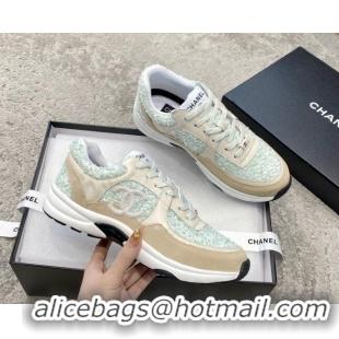 Sumptuous Chanel Tweed & Leather Sneakers G38299 Light Green 011079