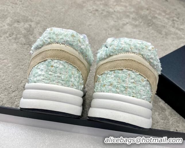 Sumptuous Chanel Tweed & Leather Sneakers G38299 Light Green 011079