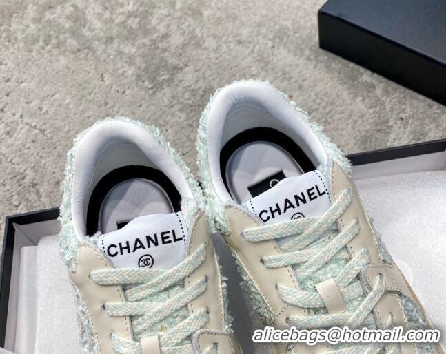 Sumptuous Chanel Tweed & Leather Sneakers G38299 Light Green 011079