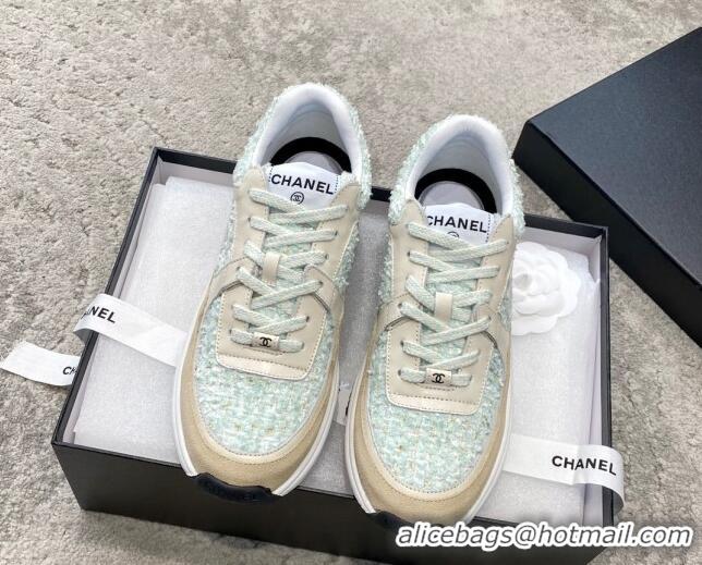 Sumptuous Chanel Tweed & Leather Sneakers G38299 Light Green 011079