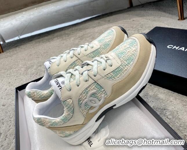 Sophisticated Chanel Tweed & Leather Sneakers G38299 Green/White 011080