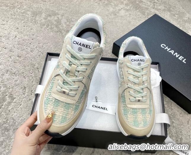 Sophisticated Chanel Tweed & Leather Sneakers G38299 Green/White 011080