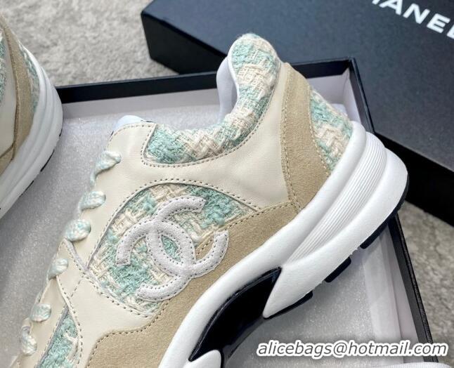 Sophisticated Chanel Tweed & Leather Sneakers G38299 Green/White 011080