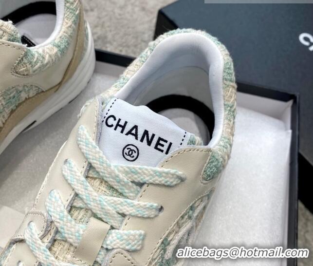 Sophisticated Chanel Tweed & Leather Sneakers G38299 Green/White 011080