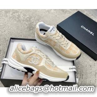 Best Grade Chanel Tweed & Leather Sneakers G38299 Yellow 011081