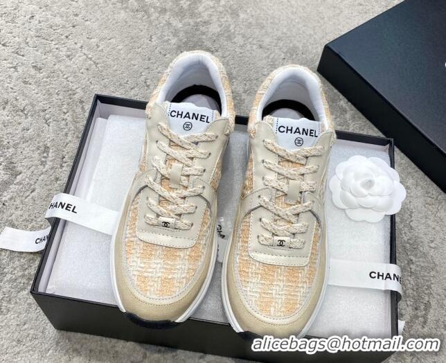 Best Grade Chanel Tweed & Leather Sneakers G38299 Yellow 011081