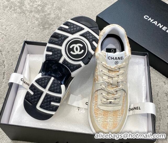 Best Grade Chanel Tweed & Leather Sneakers G38299 Yellow 011081