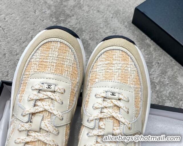 Best Grade Chanel Tweed & Leather Sneakers G38299 Yellow 011081