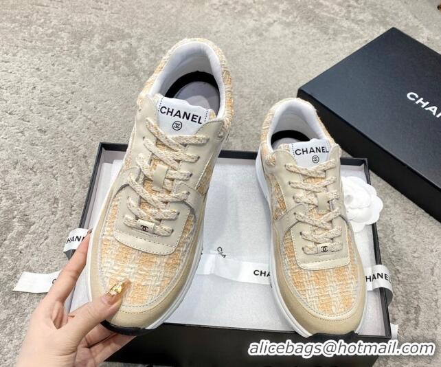 Best Grade Chanel Tweed & Leather Sneakers G38299 Yellow 011081