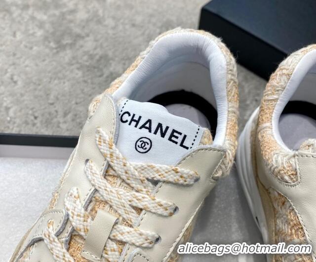 Best Grade Chanel Tweed & Leather Sneakers G38299 Yellow 011081