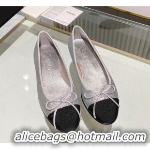 Duplicate Chanel Classic Glitter Ballet Flat Silver 014050