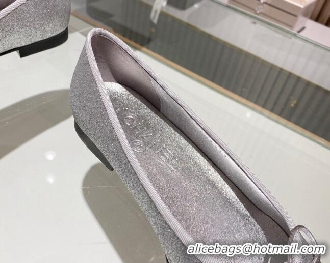 Duplicate Chanel Classic Glitter Ballet Flat Silver 014050