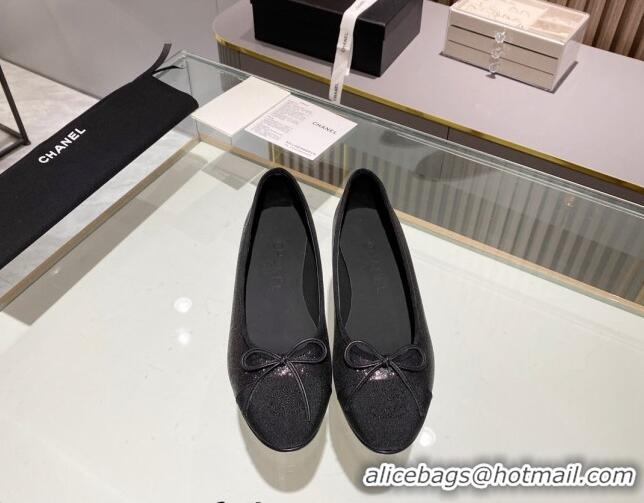 Stylish Chanel Classic Glitter Ballet Flat Black 014051