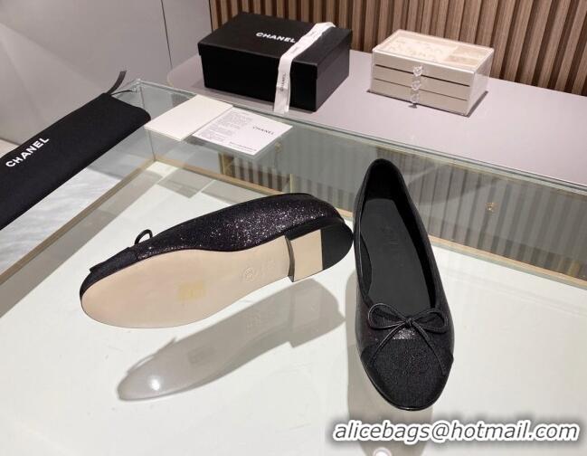 Stylish Chanel Classic Glitter Ballet Flat Black 014051