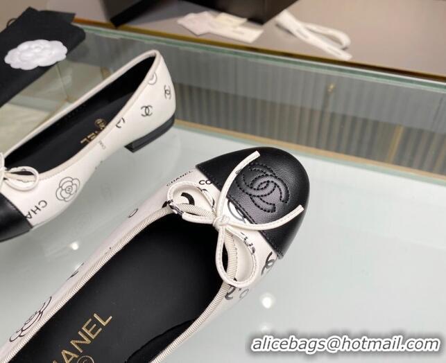 Buy Luxury Chanel Classic Logo Printed Leather Ballet Flat White 014052