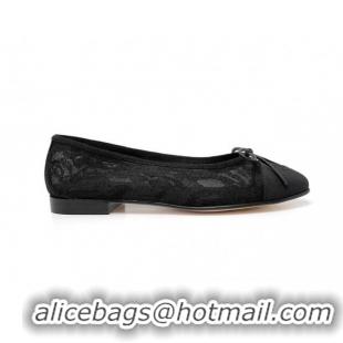 Stylish Chanel Lace Classic Ballet Flat Black 014066