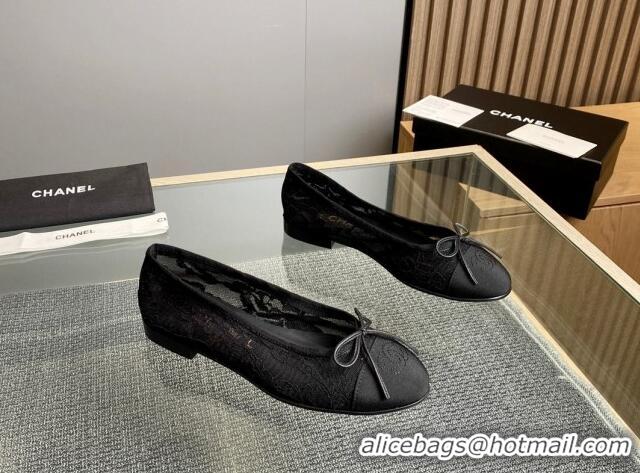 Stylish Chanel Lace Classic Ballet Flat Black 014066