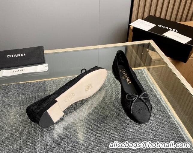 Stylish Chanel Lace Classic Ballet Flat Black 014066